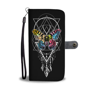 Black Butterfly Feather Phone Wallet Case