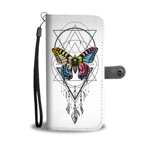 White Butterfly Feather Phone Wallet Case
