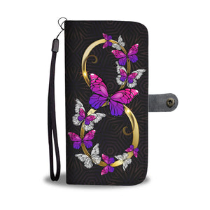 Premium Hand-Crafted Rose Purple Infinity Butterfly Phone Case + Wallet