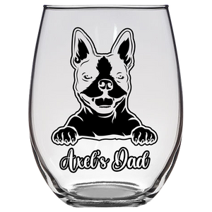 Axel's Dad Boston Terrier Stemless Wine Glass