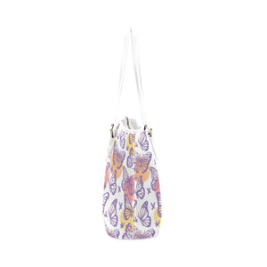 Hand Drawn Butterflies Leather Tote Bag - Freedom Look