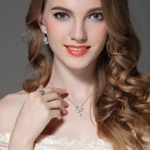 925 Sterling Silver Pink Flower Necklace, Earrings & Ring - Freedom Look