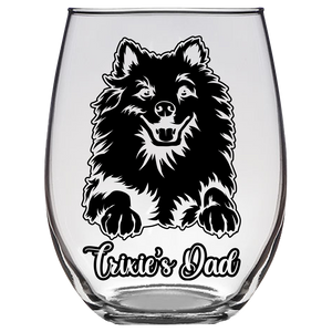 Trixie's Dad - American Eskimo Dog Dad Stemless Wine Glass