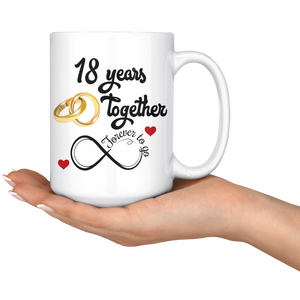 18th Wedding Anniversary Gift For Him And Her, 18th Anniversary Mug For Husband & Wife, Married For 18 Years, 18 Years Together With Her (15 oz )