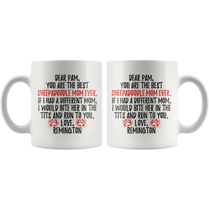 Personalized Sheepadoodle Dog Remington Mom Pam Coffee Mug (11 oz)