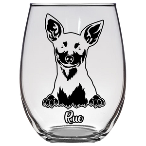 Rue Miniature Pinscher Dog Stemless Wine Glass