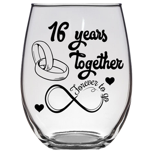 FTG - 16th Wedding Stemless Wine Glass (Laser Etched)