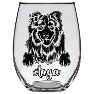 Arya Australian Shepherd Stemless Wine Glass