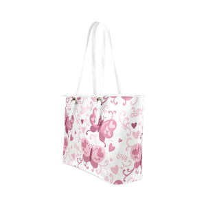 Pink Love Butterflies Leather Tote Bag - Freedom Look