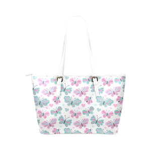 Pink & Blue Butterflies Leather Tote Bag - Freedom Look