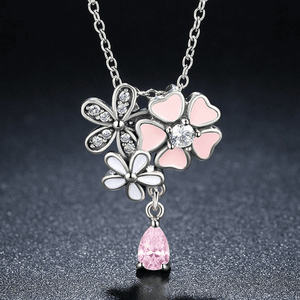 925 Sterling Silver Pink Flower Necklace, Earrings & Ring - Freedom Look