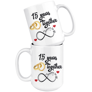 15th Wedding Anniversary Gift For Him And Her, Married For 15 Years, 15th Anniversary Mug For Husband & Wife, 15 Years Together With Her (15 oz )
