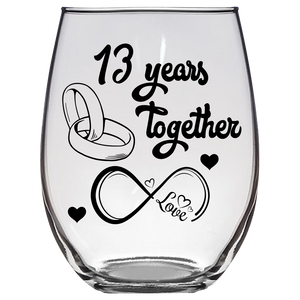 LOVE - 13th Anniversary Stemless Wine Glass - Clear