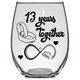 LOVE - 13th Anniversary Stemless Wine Glass - Clear
