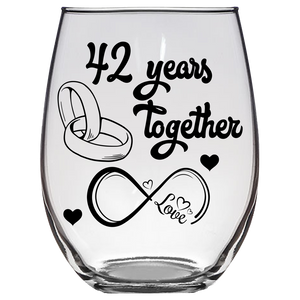 LOVE - 42nd Anniversary Stemless Wine Glass