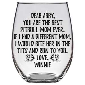 Abby Winnie Pitbull Stemless Wine Glass