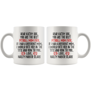Personalized Pitbull Dog Hailey Parker Claire Mom Kathy Sue Coffee Mug (11 oz)