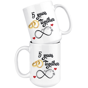 5th Wedding Anniversary Gift For Him And Her, 5th Anniversary Mug For Husband & Wife, Married 5 Years, 5 Years Together, 5 Years With Her (15 oz )