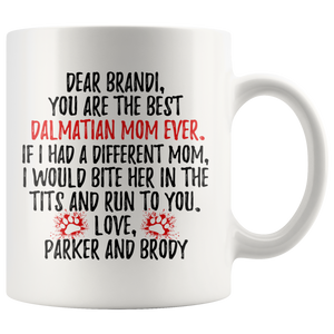 Personalized Dalmatian Dog Parker And Brody Mom Brandi Coffee Mug (11 oz)