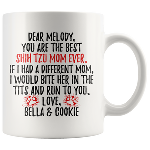 Personalized Shih Tzu Dog Bella & Cookie Mom Melody Coffee Mug (11 oz)