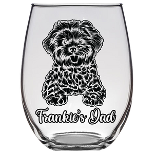 Frankie's Dad Bichon Frise Dog Dad Stemless Wine Glass