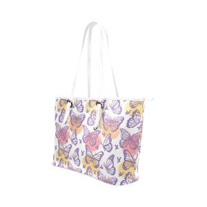 Hand Drawn Butterflies Leather Tote Bag - Freedom Look