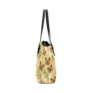 Butterflies With Flowers And Plants  Leather Tote Bag - Freedom Look