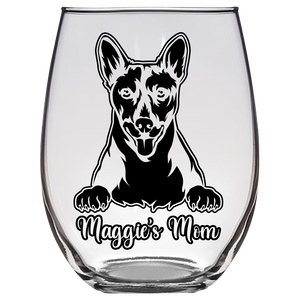 Maggie's Mom Basenji Dog Stemless Wine Glass