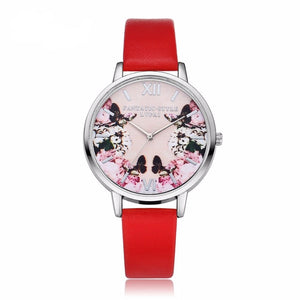 Modern Leather Flower & Butterfly Wrist Watch - Freedom Look