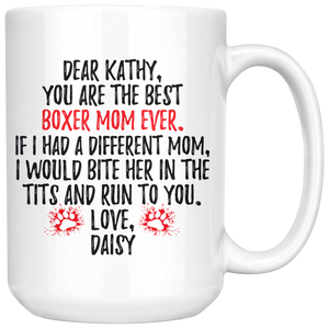 Personalized Boxer Dog Daisy Mom Kathy Coffee Mug (15 oz)