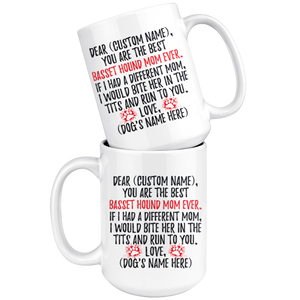 Personalized Best Basset Hound Dog Mom Coffee Mug (15 oz)