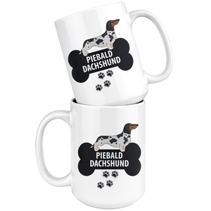 Piebald Dachshund Mug - Piebald Dachshund Ornament - Wiener Dog Dad Mom Mug With Bone And Paws - Great Gift For Daschund Owner - 15 oz