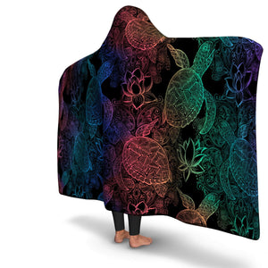 Sea Turtle Rainbow Sherpa Microfiber Fleece Hooded Blanket
