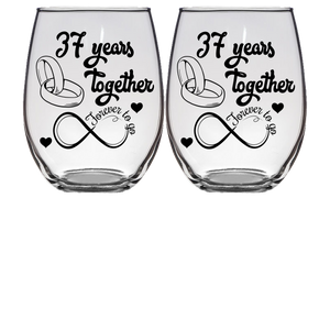 FTG - 37th Anniversary Stemless Wine Glass - Set of 2 (Laser Etched) - Clear