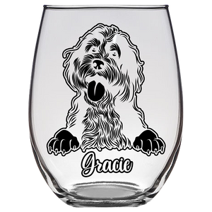 Gracie - Bernedoodle Dog Stemless Wine Glass