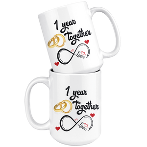 First Wedding Anniversary Gift For Him And Her, 1st Anniversary Mug For Husband & Wife, 1 Year Together, Married 1 Year, 1 Year With Her (15 oz )