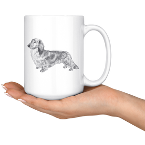 Long Haired Weenie Dog Mug - Long Haired Dachshund Mug - Great Gift For Long-haired Wiener Owner (15 oz)