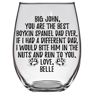 Big John Belle Boykin Spaniel Dad Stemless Wine Glass