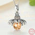 Lovely Orange Bee Pendant Necklace - Sterling Silver