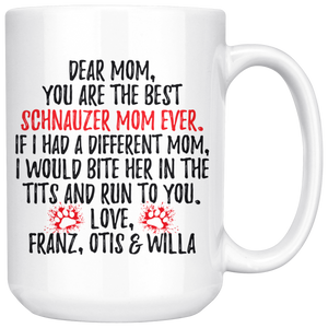 Personalized Schnauzer Dog Franz, Otis, Willa Mom Coffee Mug (15 oz)