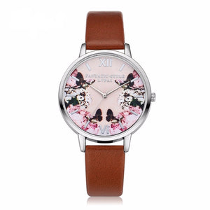 Modern Leather Flower & Butterfly Wrist Watch - Freedom Look
