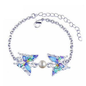Silver & Multi Color Charm Pearl Butterfly Bracelet