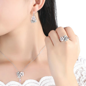 925 Sterling Silver Pink Flower Necklace, Earrings & Ring - Freedom Look