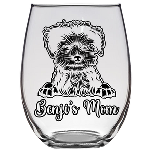 Benji's Mom Morkie Dog Stemless Wine Glass