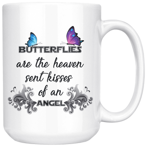 Butterfly Coffee Mug, Butterfly Lovers, Heaven Sent Kisses, Angel Kisses, Positive Message Mug, Butterflies Are The Heaven, Butterfly Cup (15 oz)