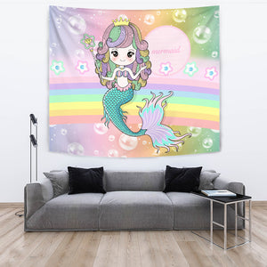 Mermaid Tapestry With Custom Name - Living Room Bedroom Art Wall Decor Gift
