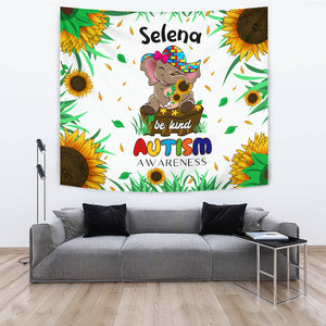 Tapestry Personalized Wall Decoration - Autism Awareness Elephant Sunflowers