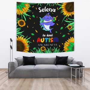 Tapestry Personalized Wall Decoration - Autism Awareness Shark Sunflowers