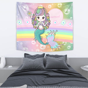 Mermaid Tapestry With Custom Name - Living Room Bedroom Art Wall Decor Gift