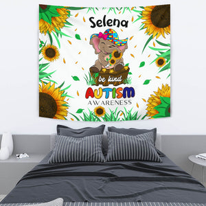 Tapestry Personalized Wall Decoration - Autism Awareness Elephant Sunflowers